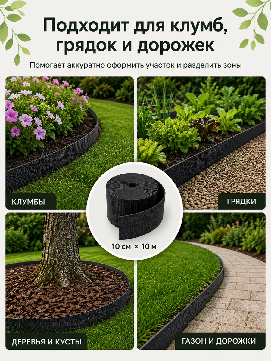 Бордюрная лента садовая 10 см х 10 м широкая