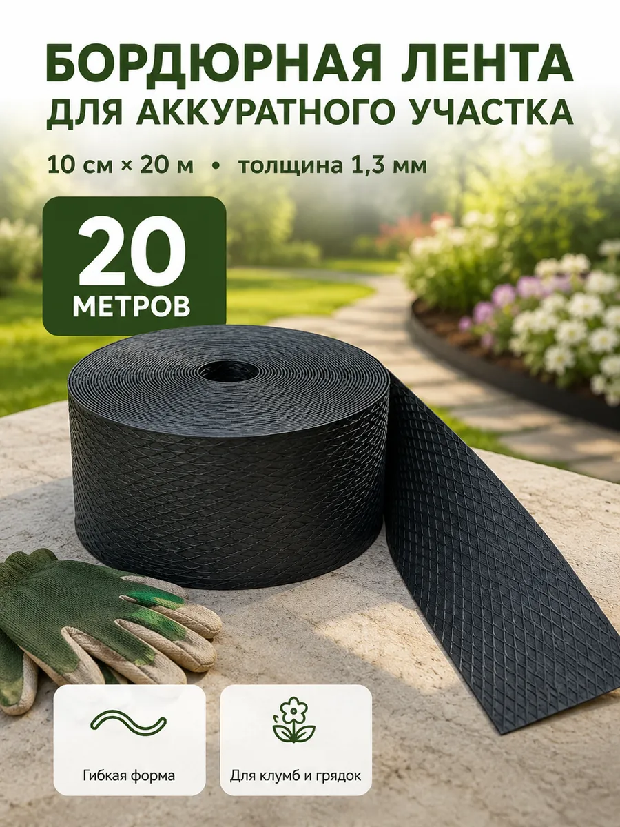 Бордюрная лента садовая 10 см х 20 м широкая