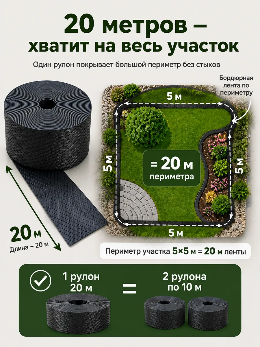 Бордюрная лента садовая 10 см х 20 м широкая