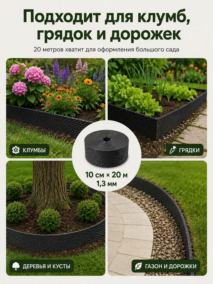 Бордюрная лента садовая 10 см х 20 м широкая