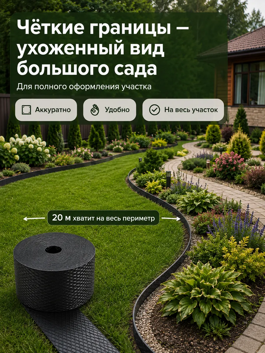 Бордюрная лента садовая 10 см х 20 м широкая