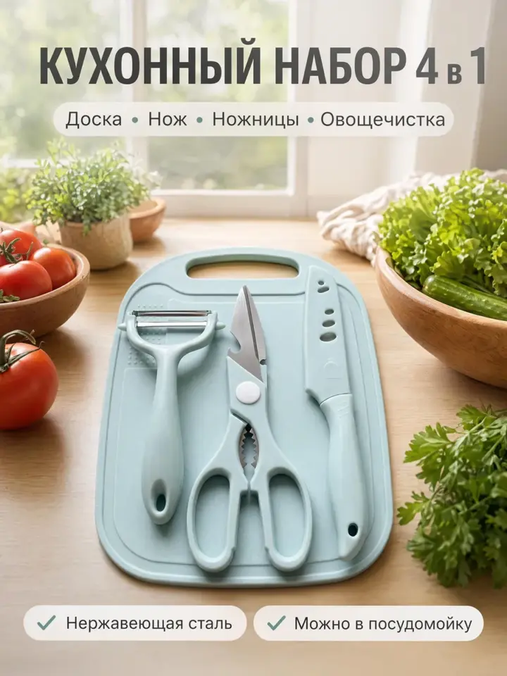Кухонный набор принадлежностей с ножом 4 предмета