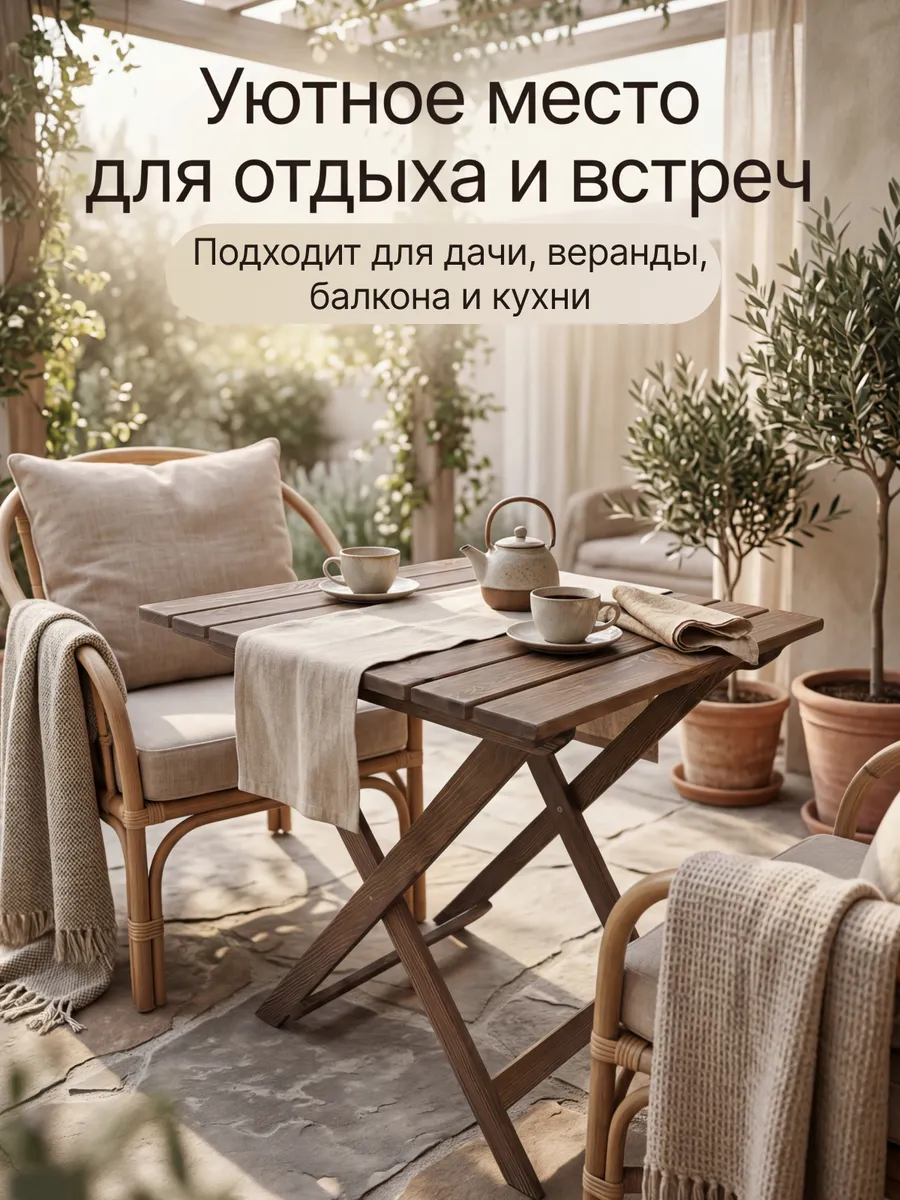 Стол садовый складной деревянный уличный 70 х 70 см