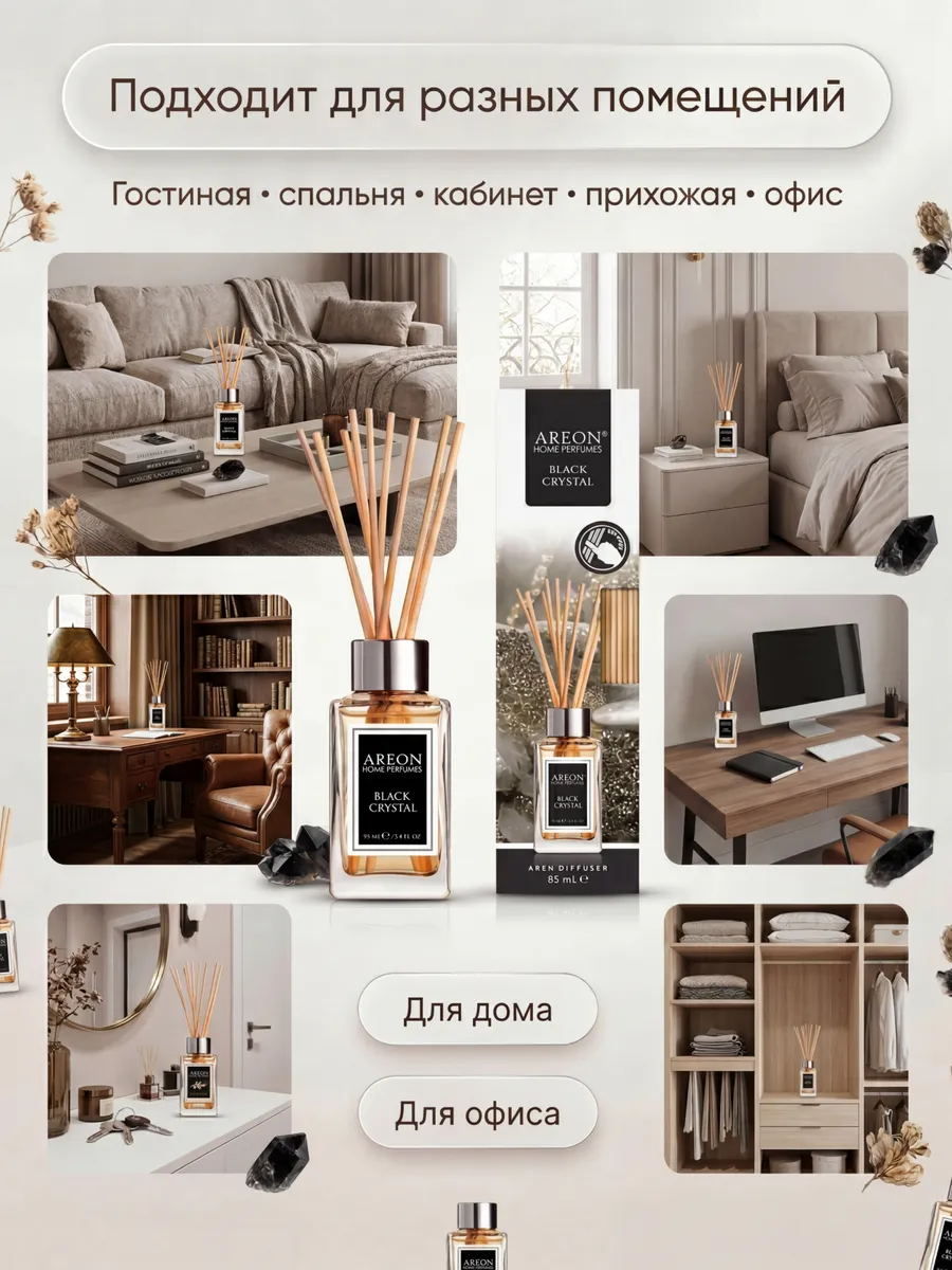 Диффузор для дома с палочками стойкий BLACK CRYSTAL 85 мл
