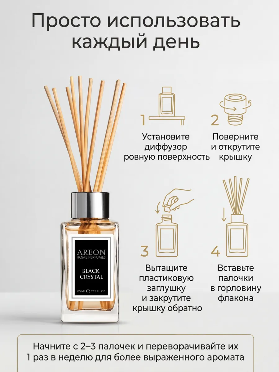 Диффузор для дома с палочками стойкий BLACK CRYSTAL 85 мл