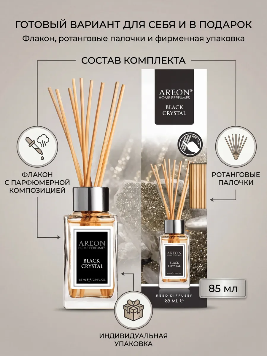 Диффузор для дома с палочками стойкий BLACK CRYSTAL 85 мл