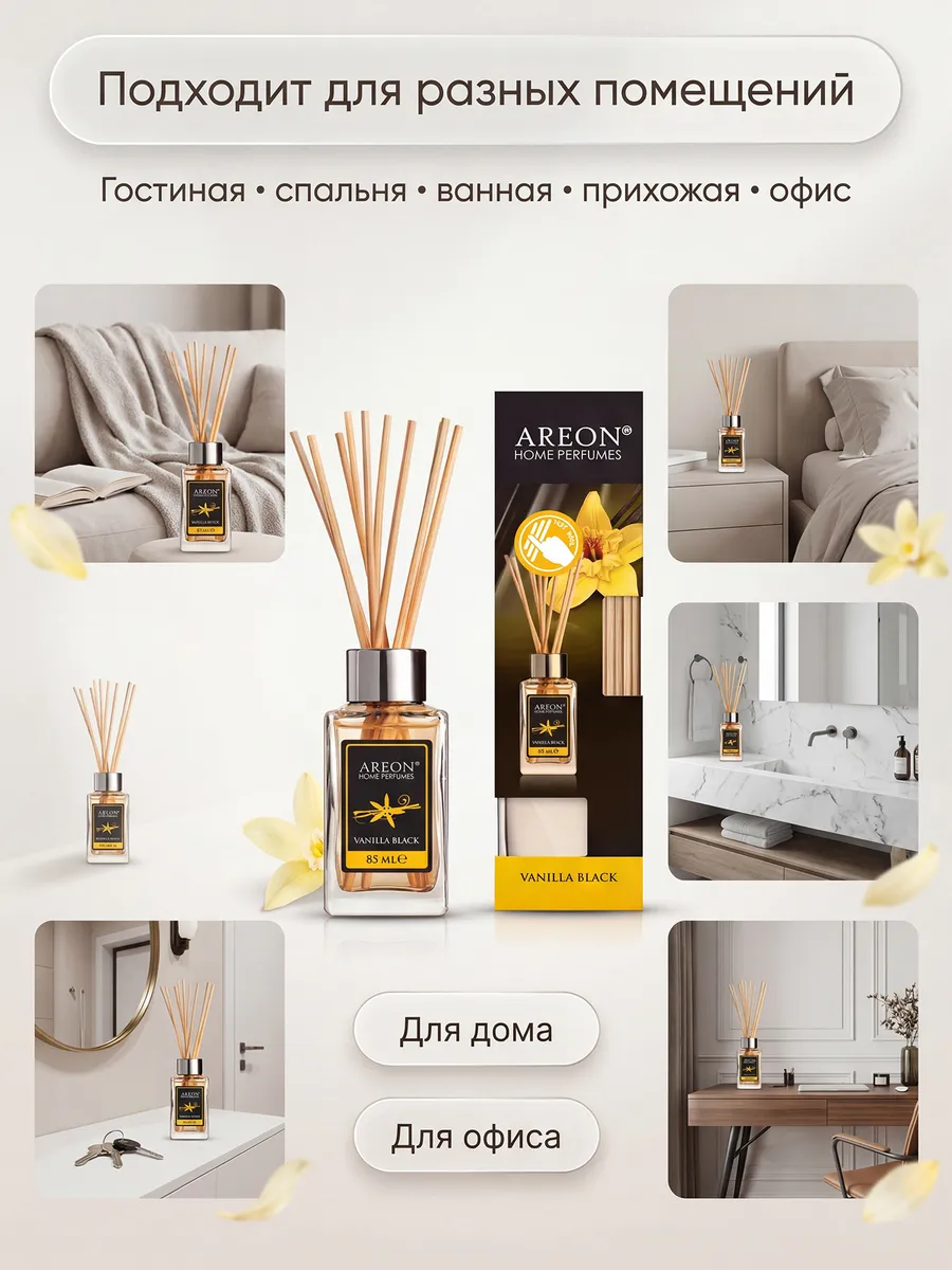 Диффузор для дома с палочками стойкий VANILLA BLACK 85 мл