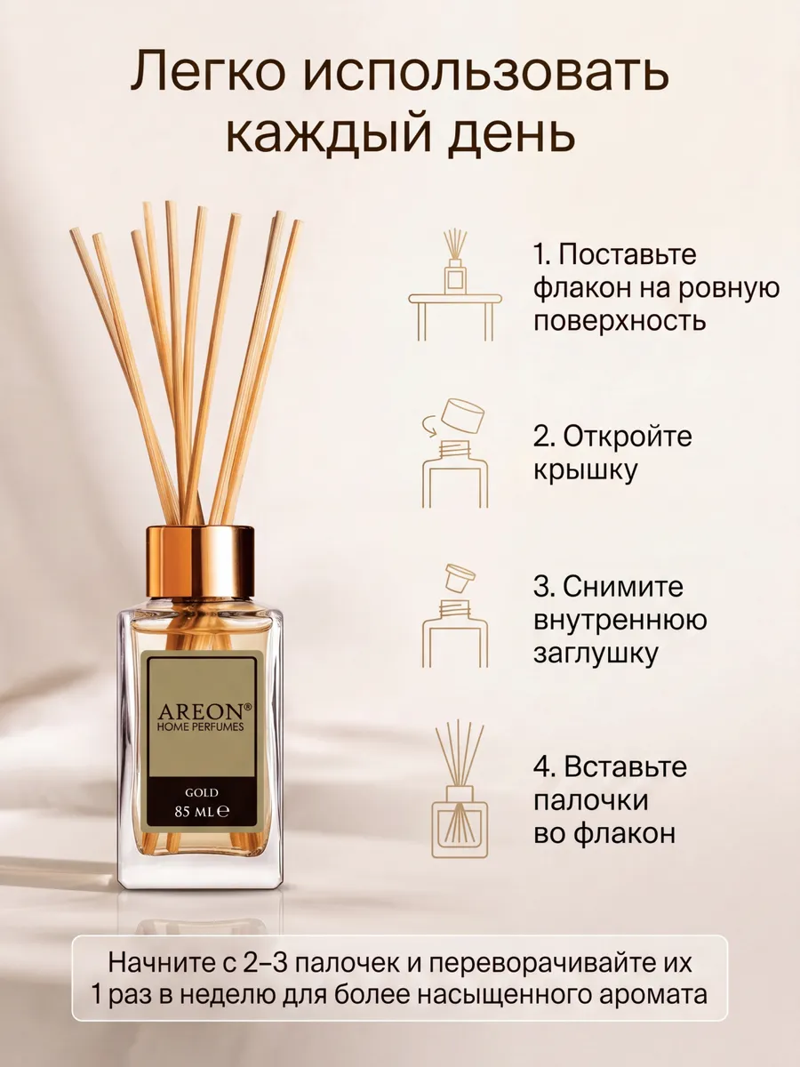 Диффузор для дома с палочками стойкий Gold 85 мл
