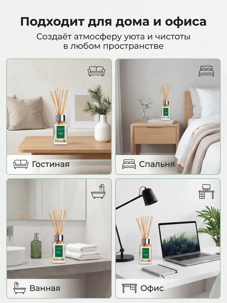 Диффузор для дома с палочками стойкий Nordic Forest 85 мл