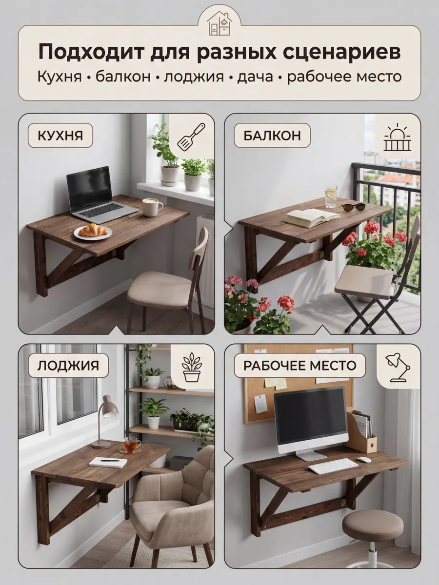 Стол раскладной деревянный настенный подвесной
