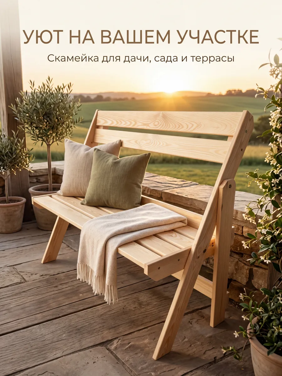 Скамейка садовая со спинкой уличная складная деревянная
