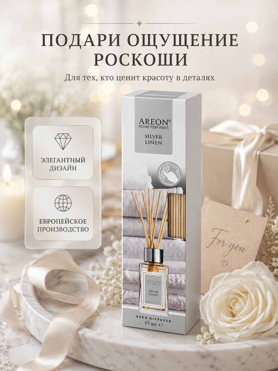 Диффузор для дома с палочками стойкий SILVER LINEN 85 мл