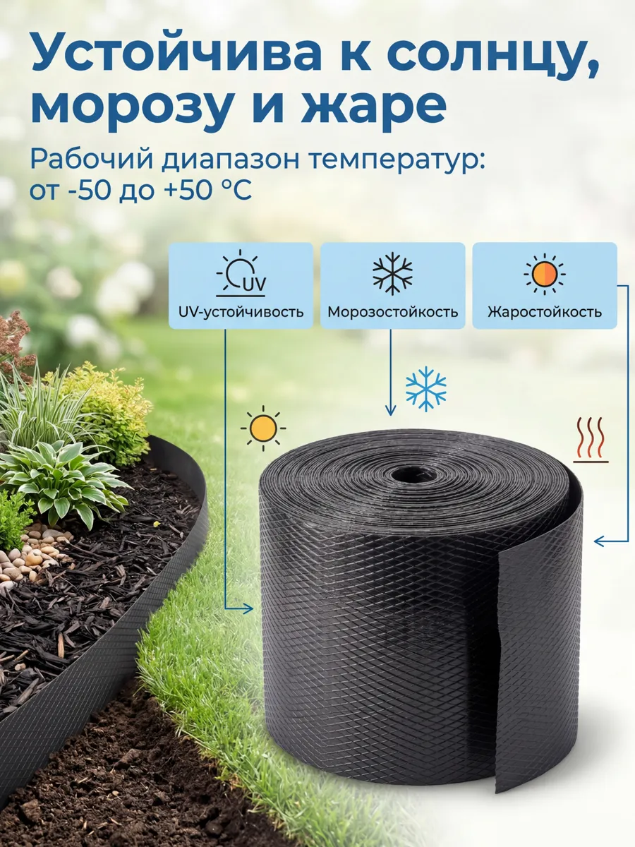 Бордюрная лента садовая 20 см х 20 м широкая